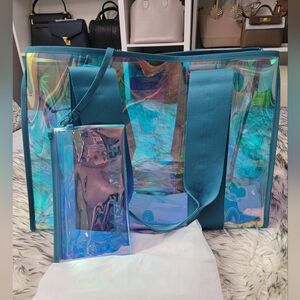 NWT CASEMATE Emerald Soap Bubble Iridescent Tote and Pouch Set